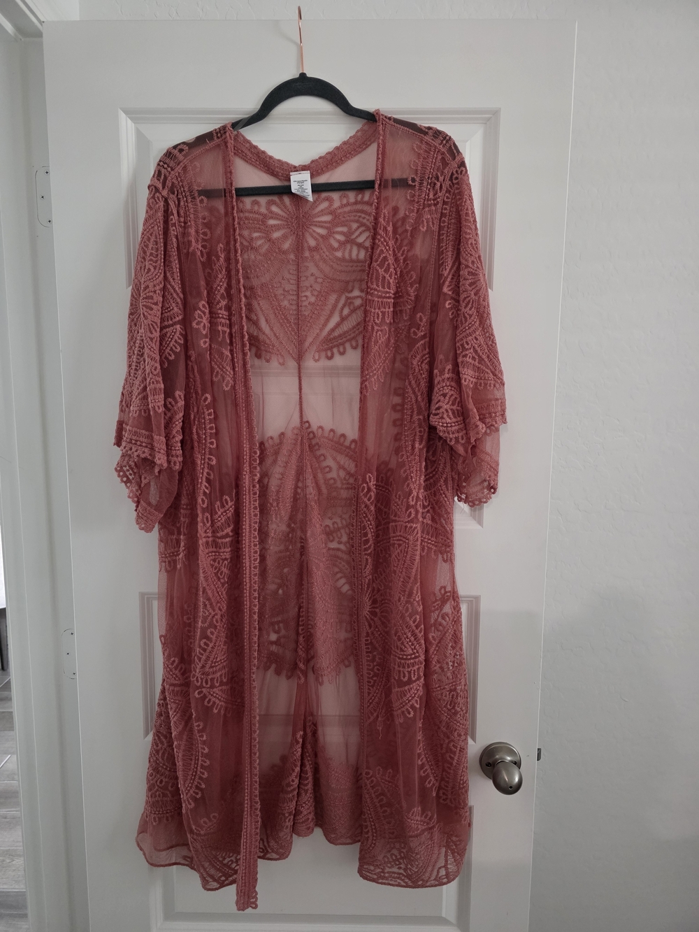 Boho Rose Embroidered Sheer Kimono Duster. Plus Size.